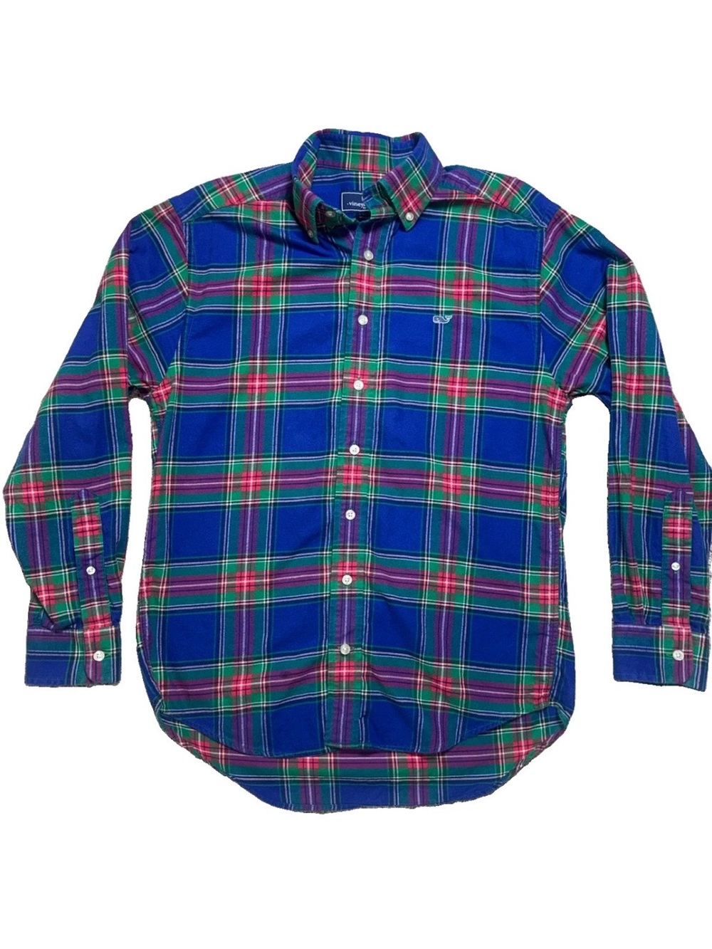 Vineyard Vines Whale Shirt Men’s Small Blue Plaid Button Down 100% Cotton